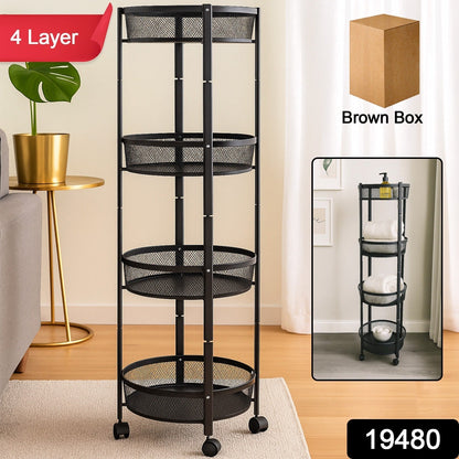 4-Layer Round Metal Folding Storage Trolley
